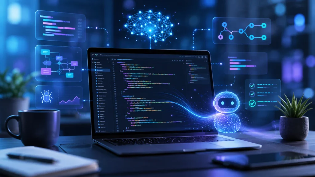 AI coding assistant helping developers write, review, test, and debug code